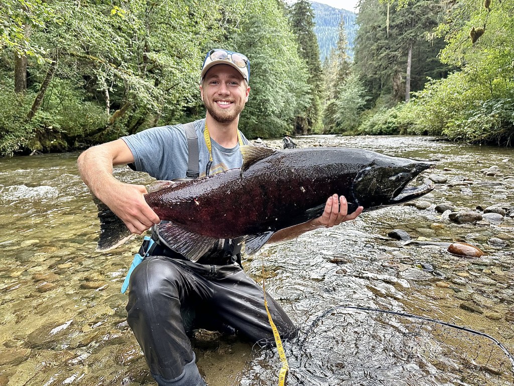 Morgan with a Chinook Salmon.