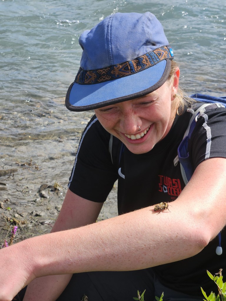 Left: Krista was very excited about a bee she found on a hike.